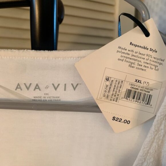 Ava & Viv White Puff Sleeve Top Women's XXL Vacation Minimalist Coastal - Picture 2 of 3